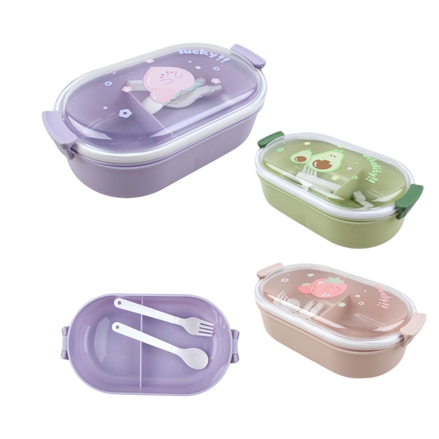 Fiambrera Colorida Con Diseño De Frutas (750 Ml, 24.5X14X7.5 Cm, Incluye Tenedor Y Cuchara)