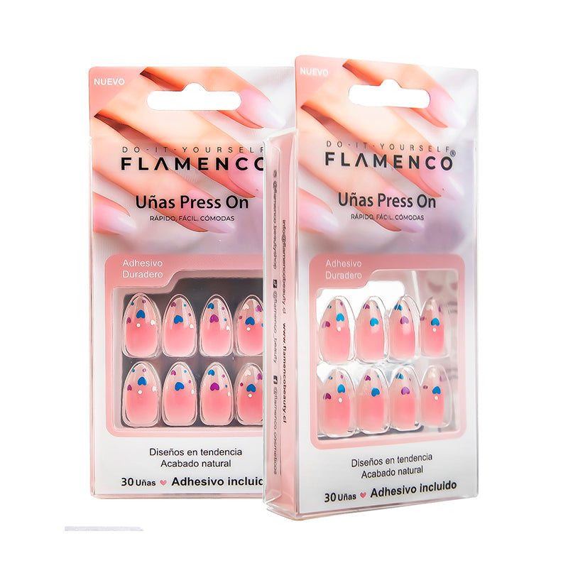 Uñas Press On Corazones Pop Glitter Almond