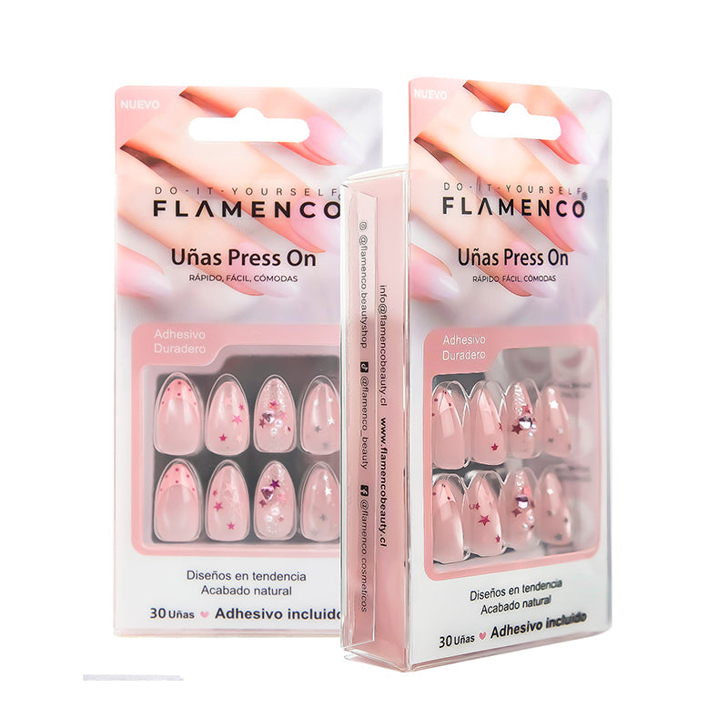 Uñas Press On Coquette Estrellas y Corazón Almond