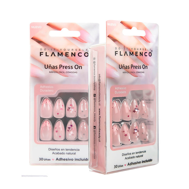 Uñas Press On Coquette Estrellas y Corazón Almond