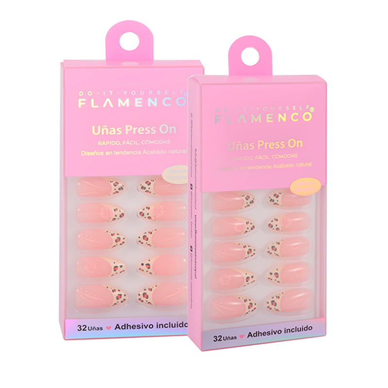 Uñas Press On Almendradas Leopardo Hibisco Tropical