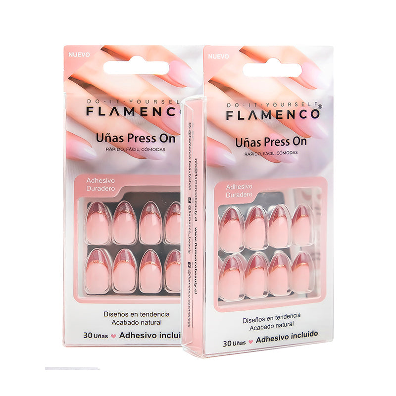 Uñas Press On Francesa Cat Eye Oro Rosa Almond