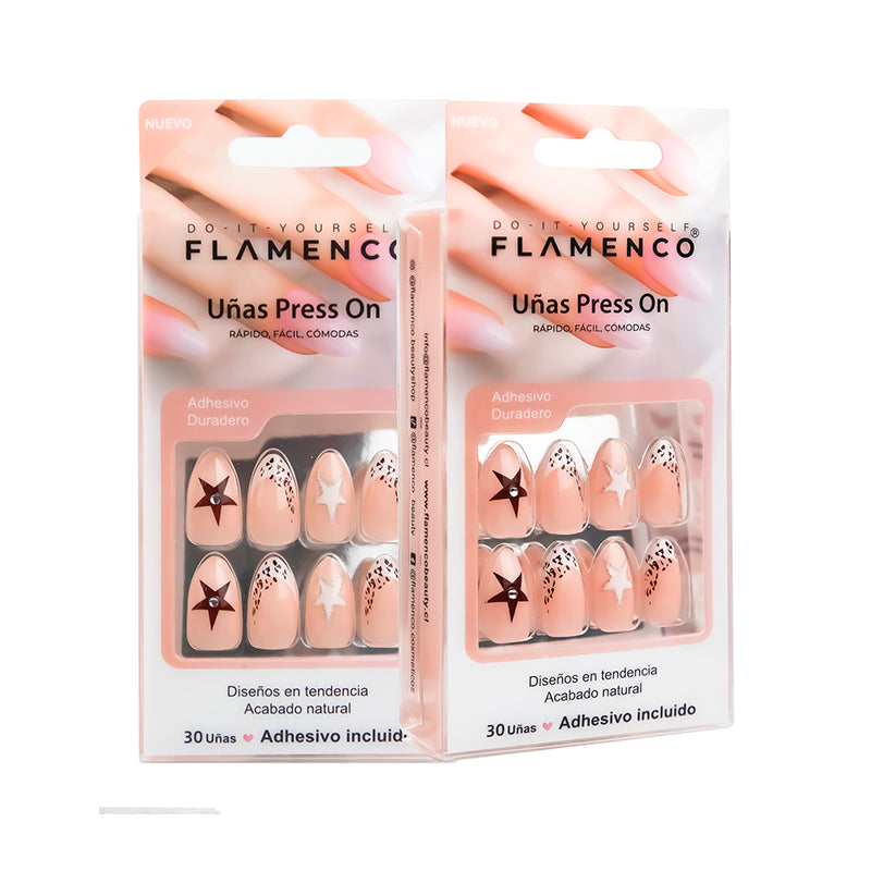 Uñas Press On Estrellas y Animal Print Almond