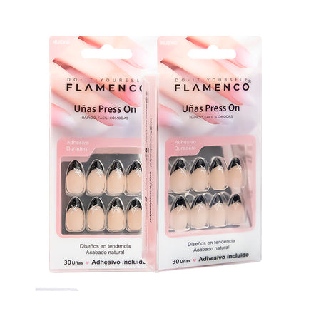 Uñas Press On Francesa Negra Estrellas Almond