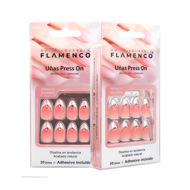 Uñas Press On Francesa Degradé Cristales Almond