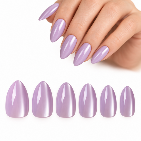 Uñas Press On Lila Efecto Ojo Gato
