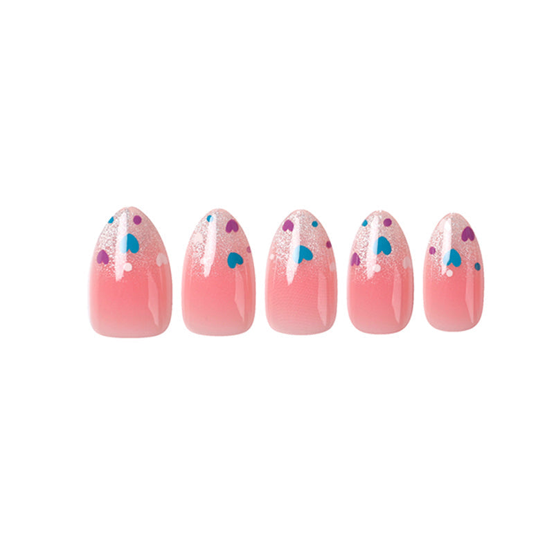 Uñas Press On Corazones Pop Glitter Almond
