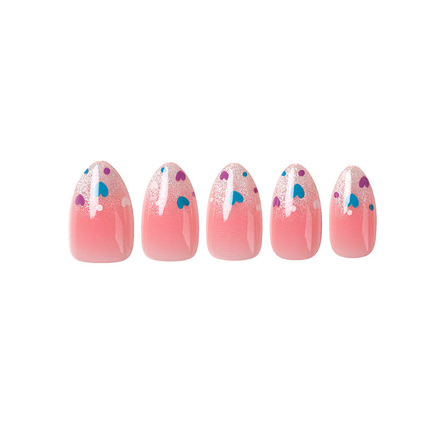 Uñas Press On Corazones Pop Glitter Almond