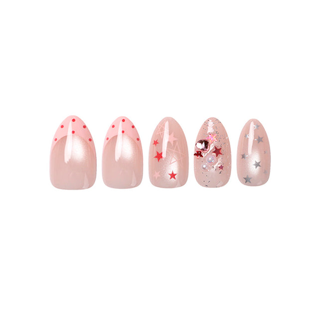 Uñas Press On Coquette Estrellas y Corazón Almond