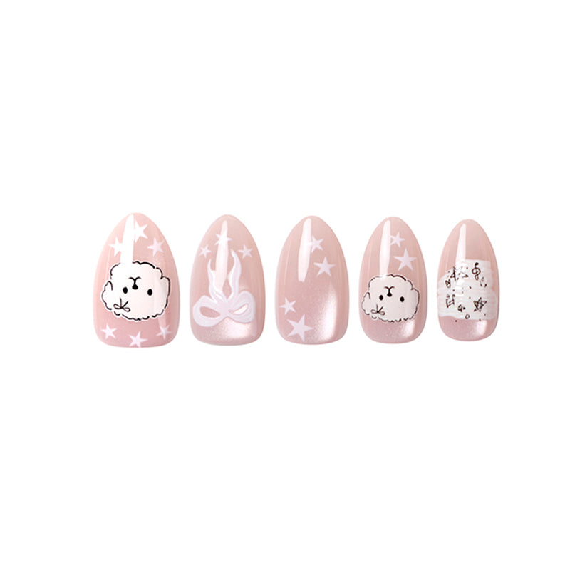 Uñas Press On Kawaii Poodle Cat Eye Almond