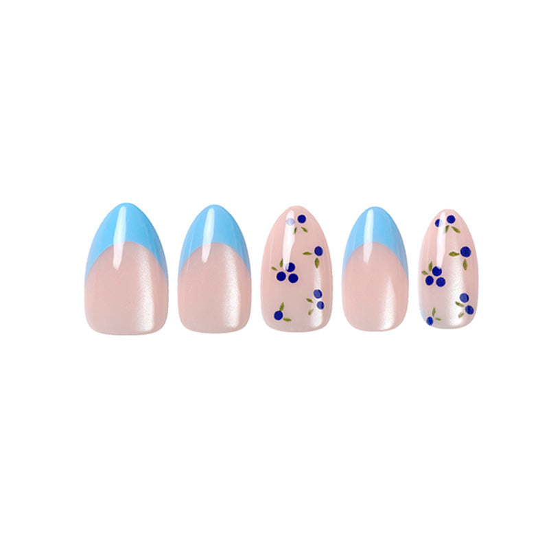 Uñas Press On Francesa Azul con Arándanos Almond