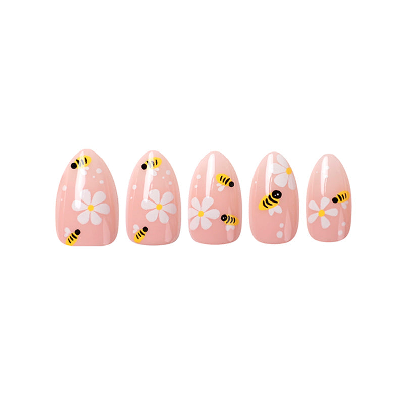 Uñas Press On Margaritas y Abejitas Almond