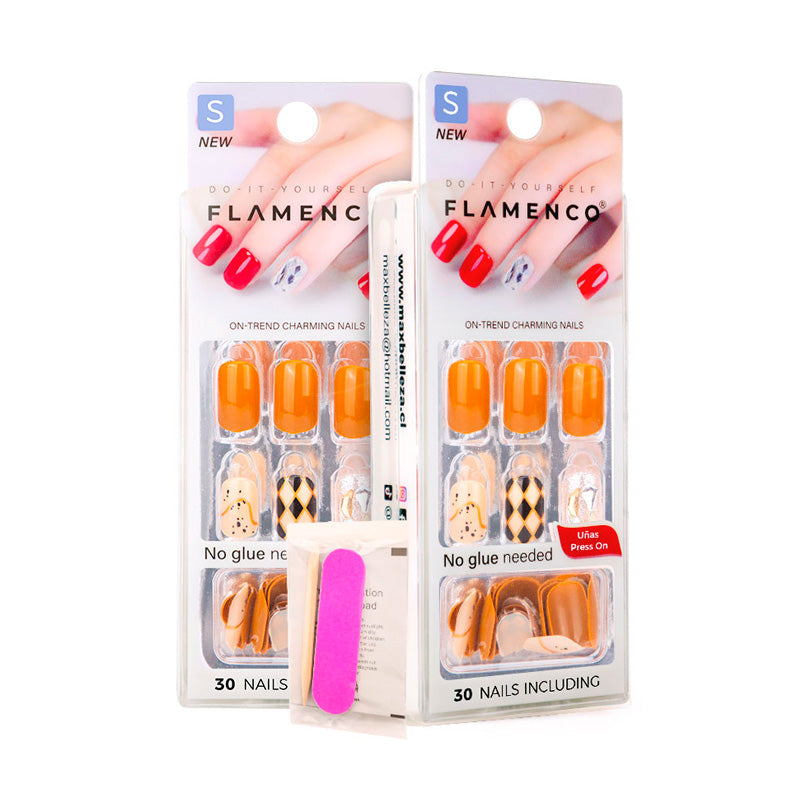 Uñas Press On Cuadradas Cortas Mostaza Chic