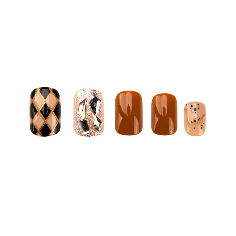Uñas Press On Cuadradas Cortas Mostaza Chic