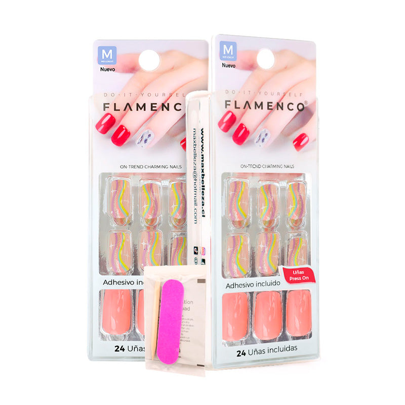 Uñas Press On Cuadradas Medianas Rainbow