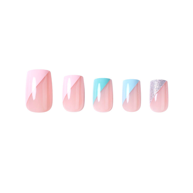 Uñas Press On Cuadradas Medianas Nude con Diseño Pastel