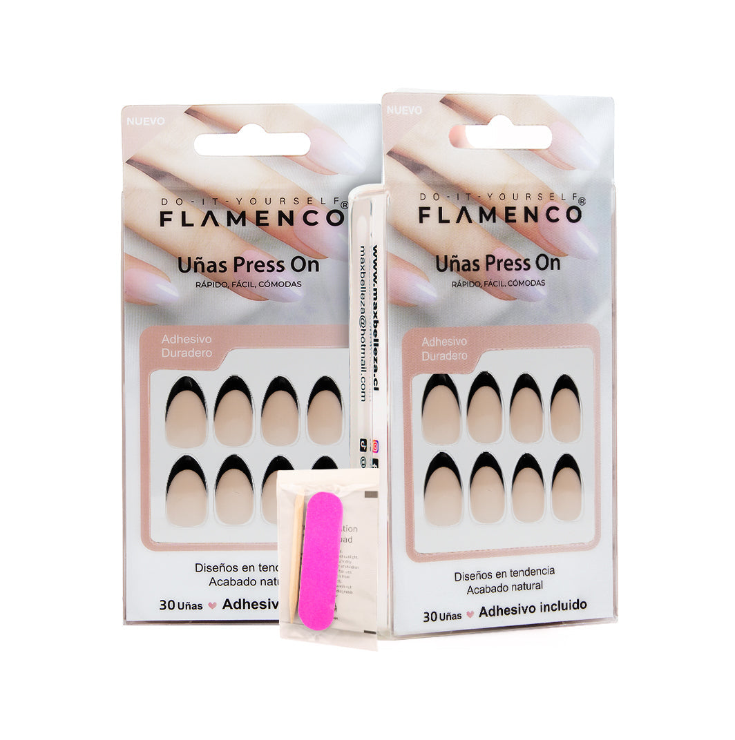 Uñas Press On French Noir Almond