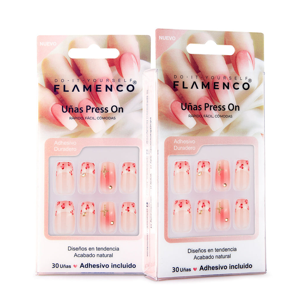 Uñas Press On Cuadradas Leopardo Rosa y Estrella