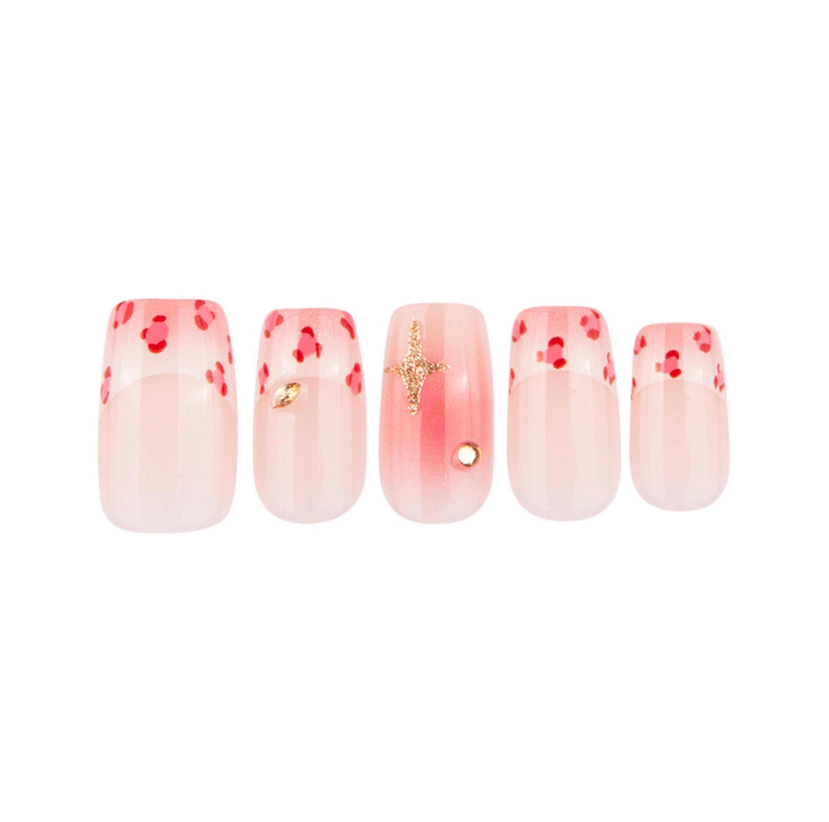 Uñas Press On Cuadradas Leopardo Rosa y Estrella