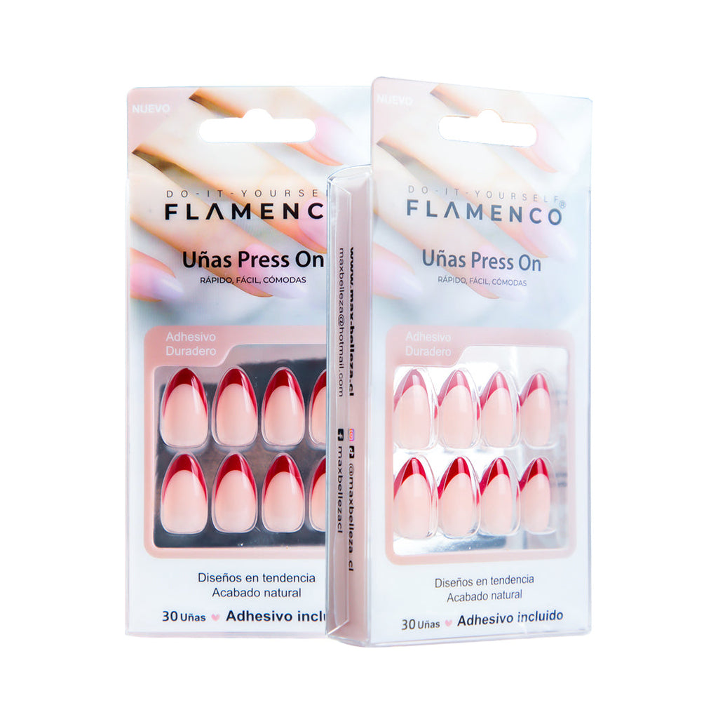 Uñas Press On Almendra Francesa Roja