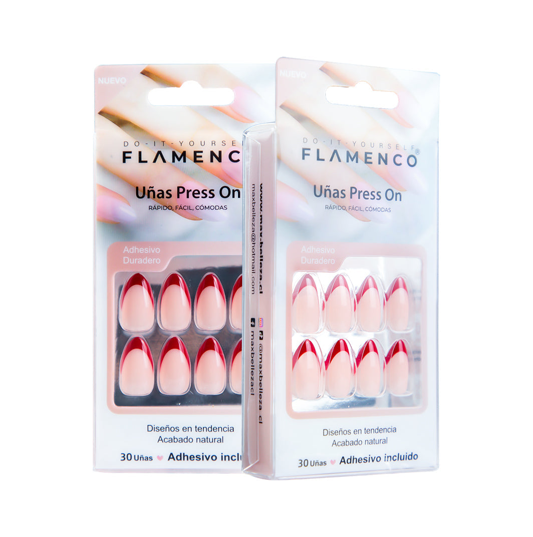 Uñas Press On Almendra Francesa Roja
