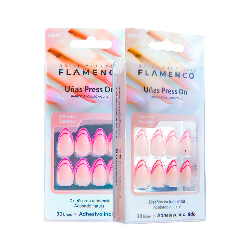 Uñas Press On Almendra Francesa Doble Rosa y Roja
