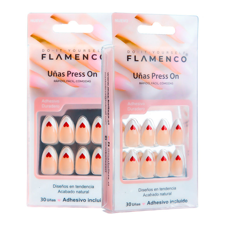 Uñas Press On Red Heart French Almond