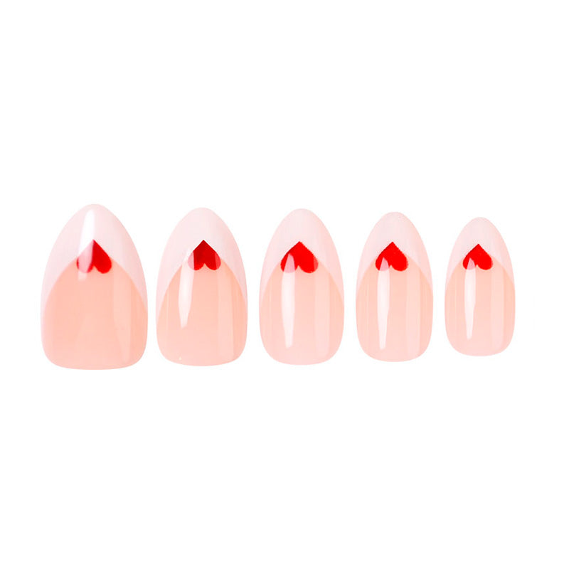 Uñas Press On Red Heart French Almond