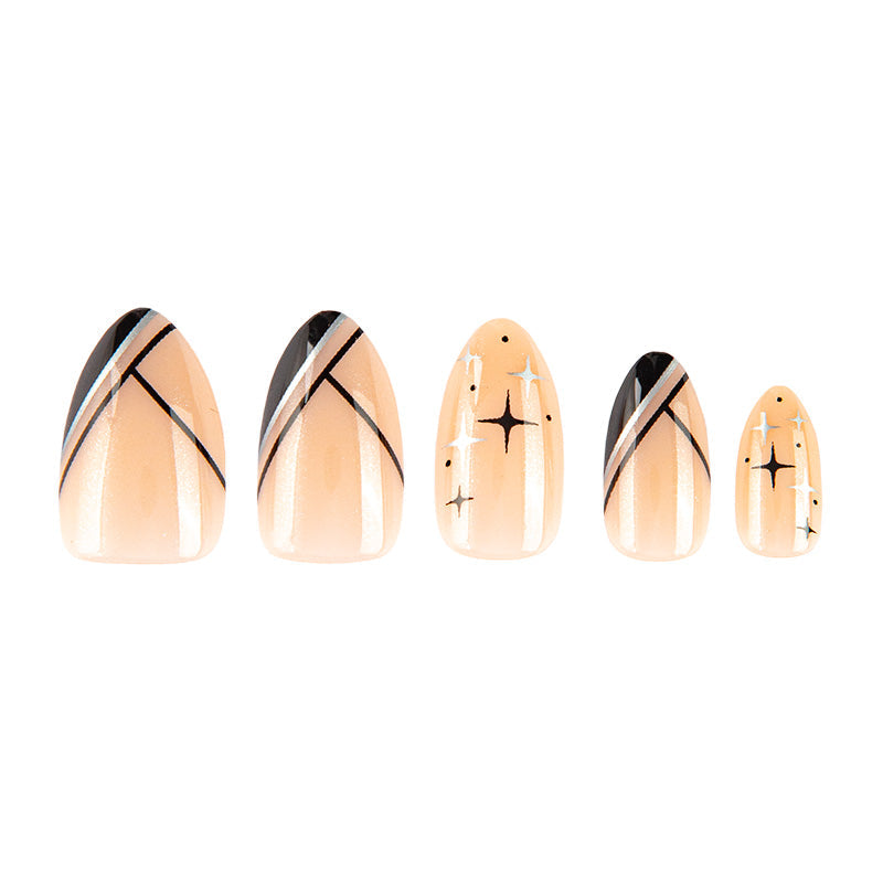 Uñas Press On Midnight Spark French Almond
