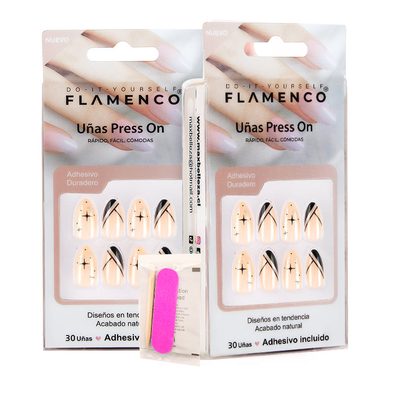 Uñas Press On Midnight Spark French Almond