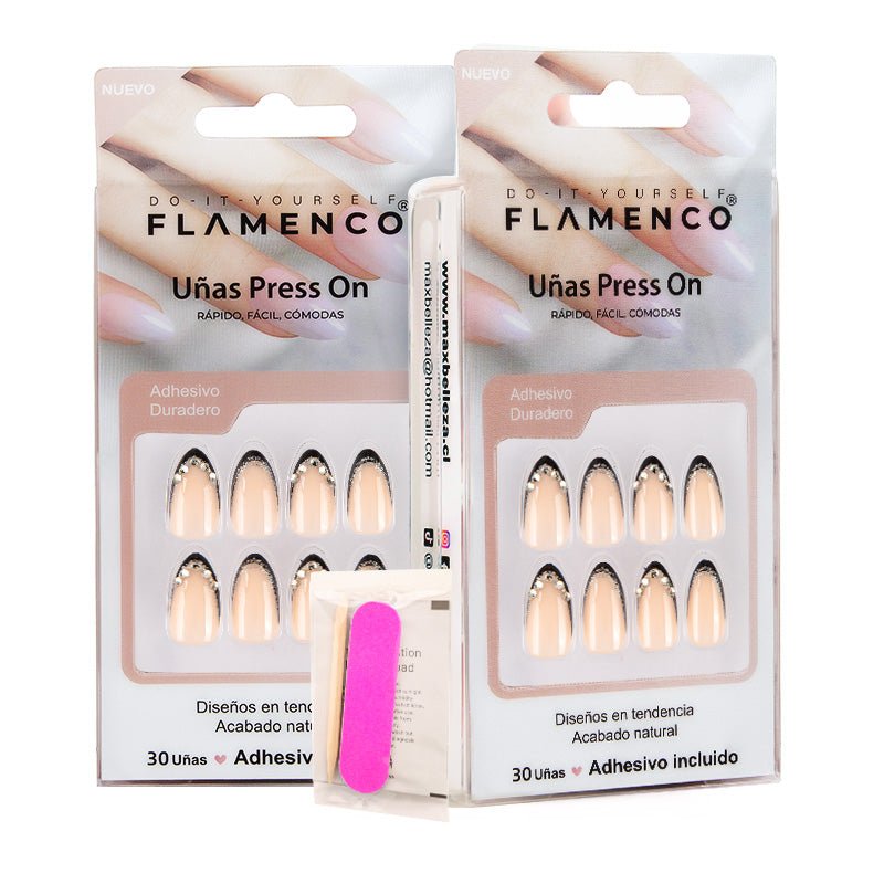 Uñas Press On Glam Noir French Almond