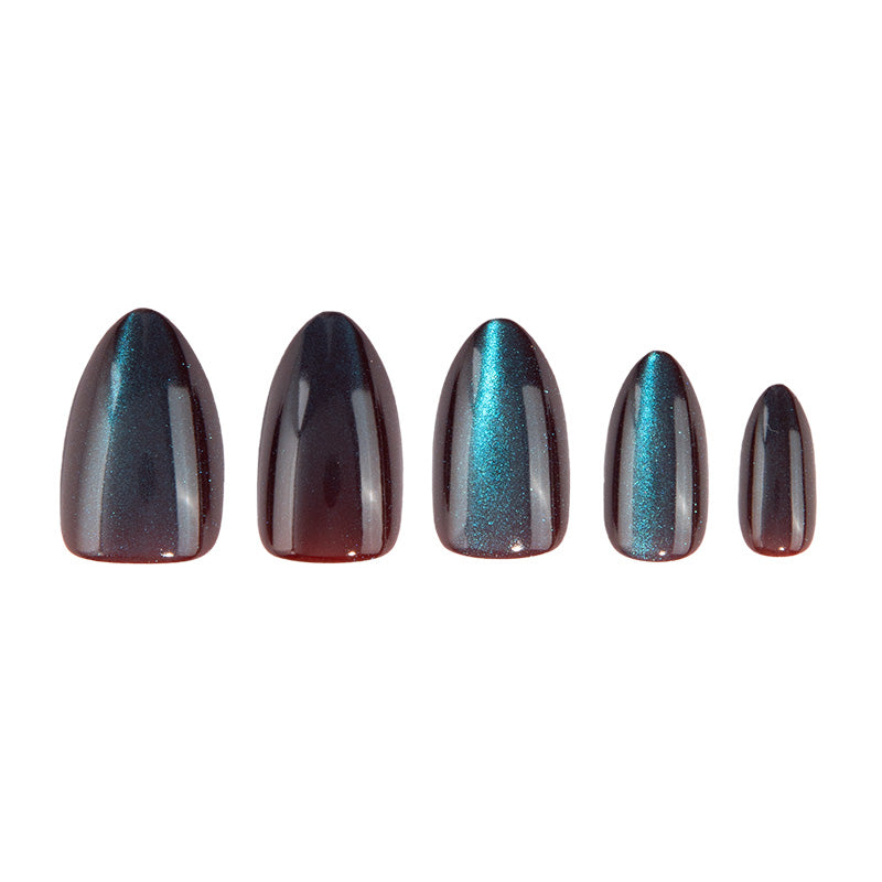 Uñas Press On Cat Eye Azul Petróleo