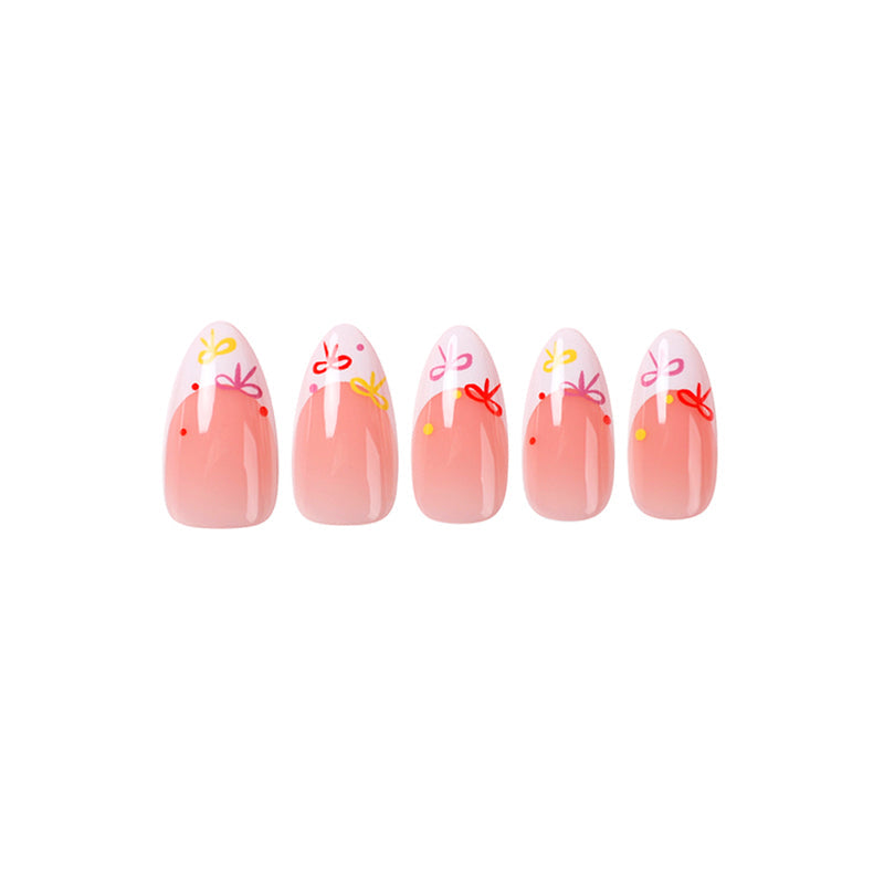 Uñas Press On Almendradas Lazos Coquette Coloridos - segunda imagen
