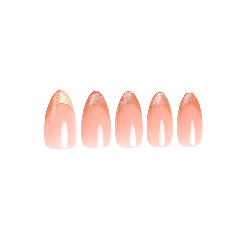 Uñas Press On Almendradas Francesa Oro Rosa Cat Eye - segunda imagen