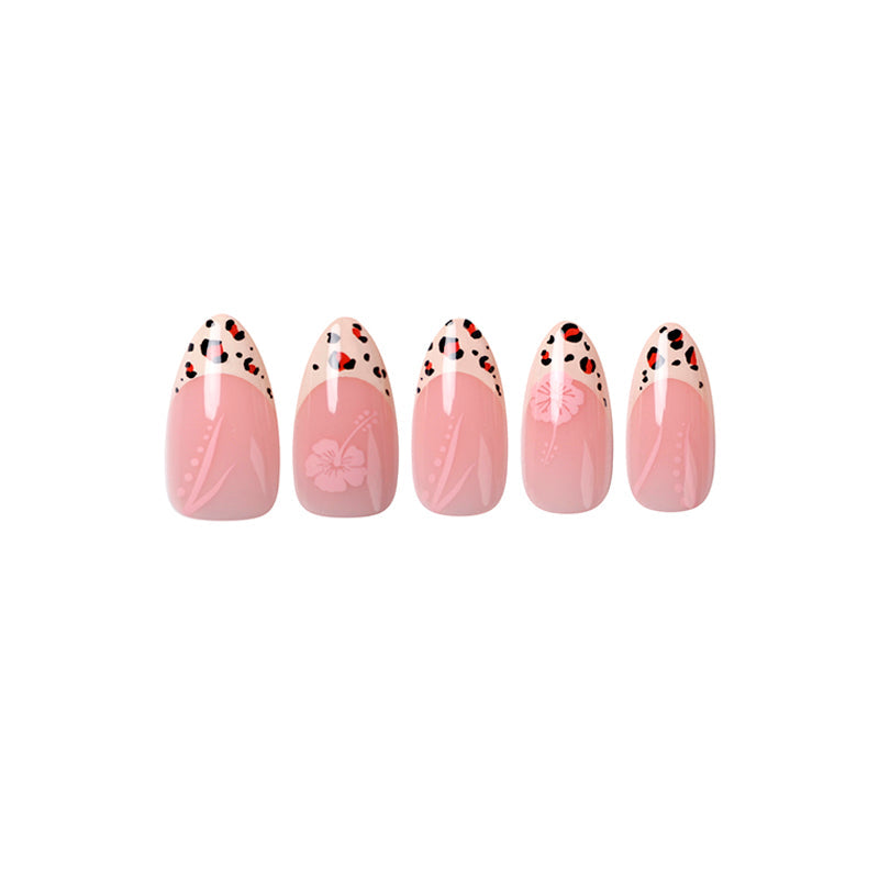 Uñas Press On Almendradas Leopardo Hibisco Tropical - segunda imagen