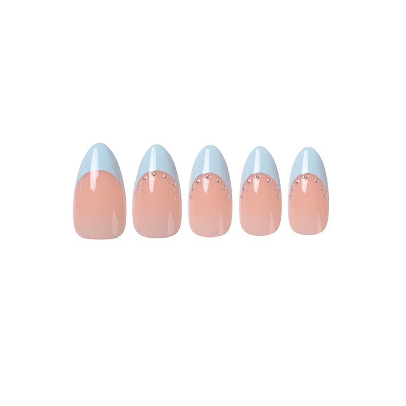 Uñas Press On Almendradas Francesa Celeste Gemas 3D - segunda imagen