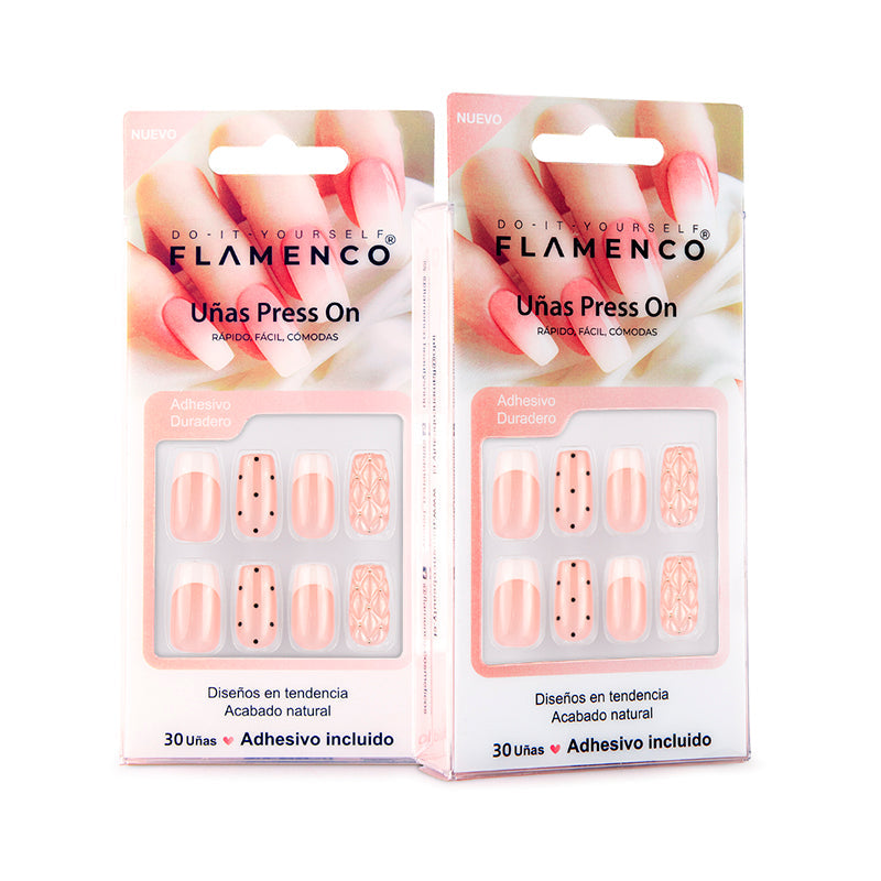 Uñas Press On Cuadradas Nude Acolchado Dorado