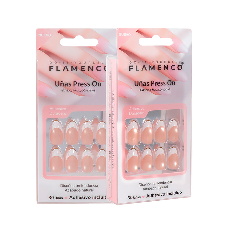 Uñas Press On Almendra Francesa Blanca con Dorado