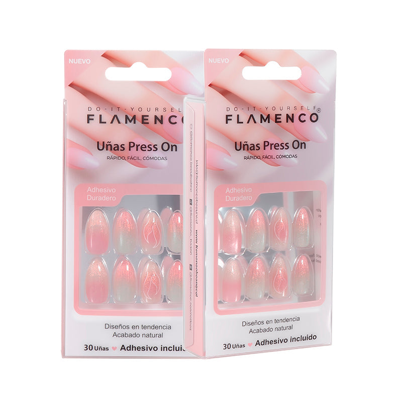 Uñas Press On Almendra Pink Chrome Aura Flames
