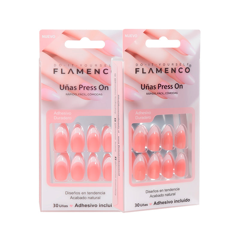 Uñas Press On Almendra Francesa Rosa con Malla