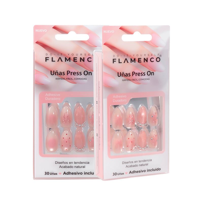 Uñas Press On Almendra Coquette con Cristales