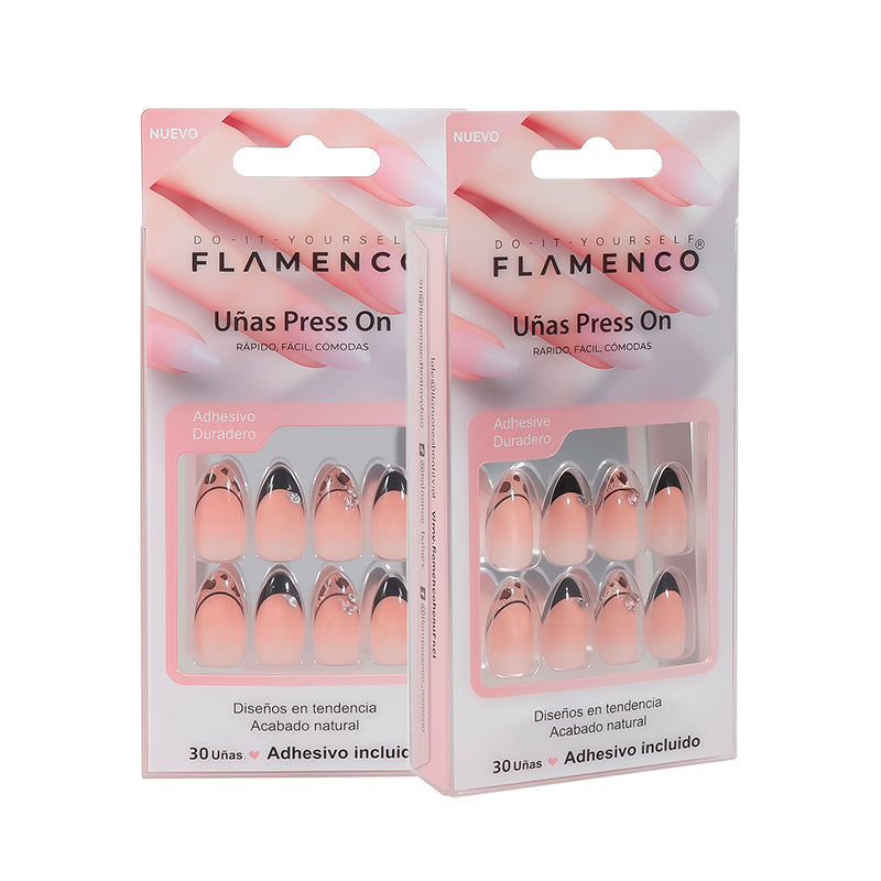 Uñas Press On Almendra Francesa Negra Animal Print