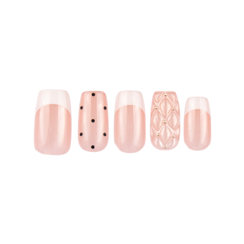 Uñas Press On Cuadradas Nude Acolchado Dorado