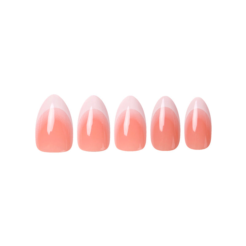 Uñas Press On Almendra Francesa Rosa con Malla