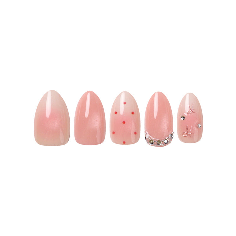 Uñas Press On Almendra Coquette con Cristales