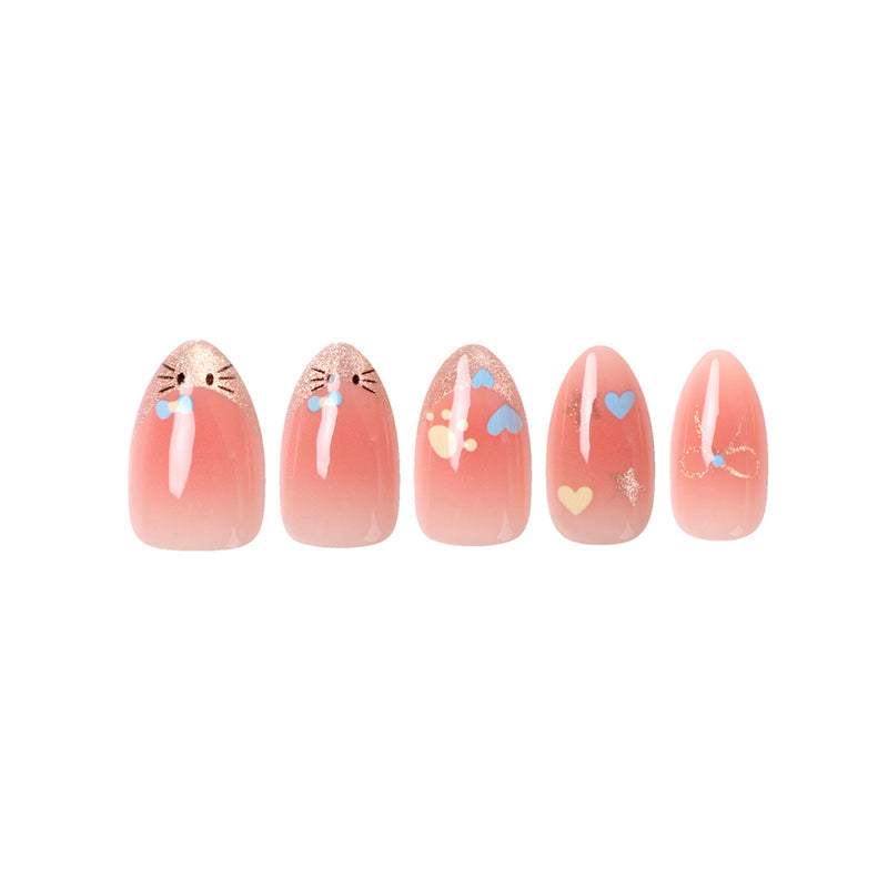 Uñas Press On Almendra Gatito Kawaii Coquette