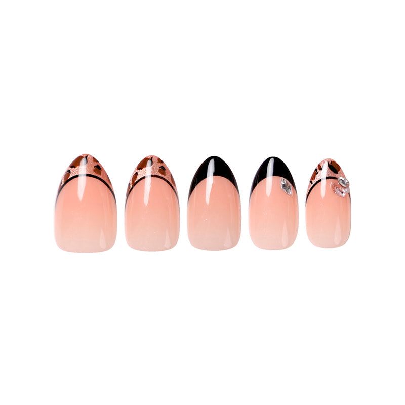Uñas Press On Almendra Francesa Negra Animal Print