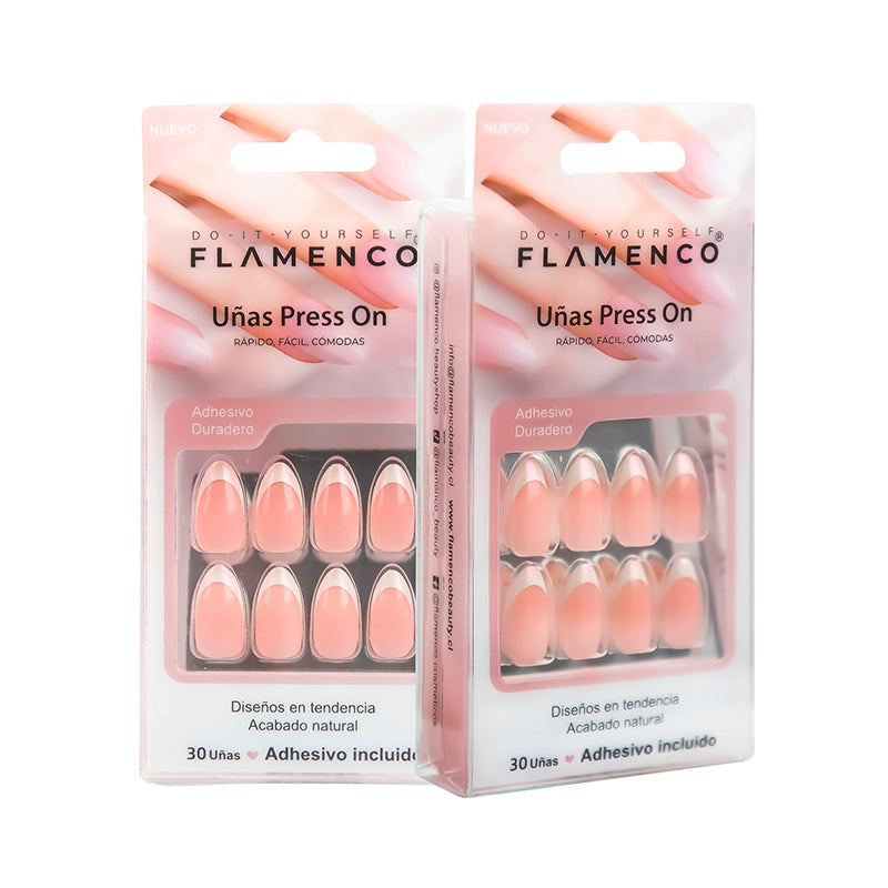 Uñas Press On Almendradas Corta Francesa Aurora French Pearl