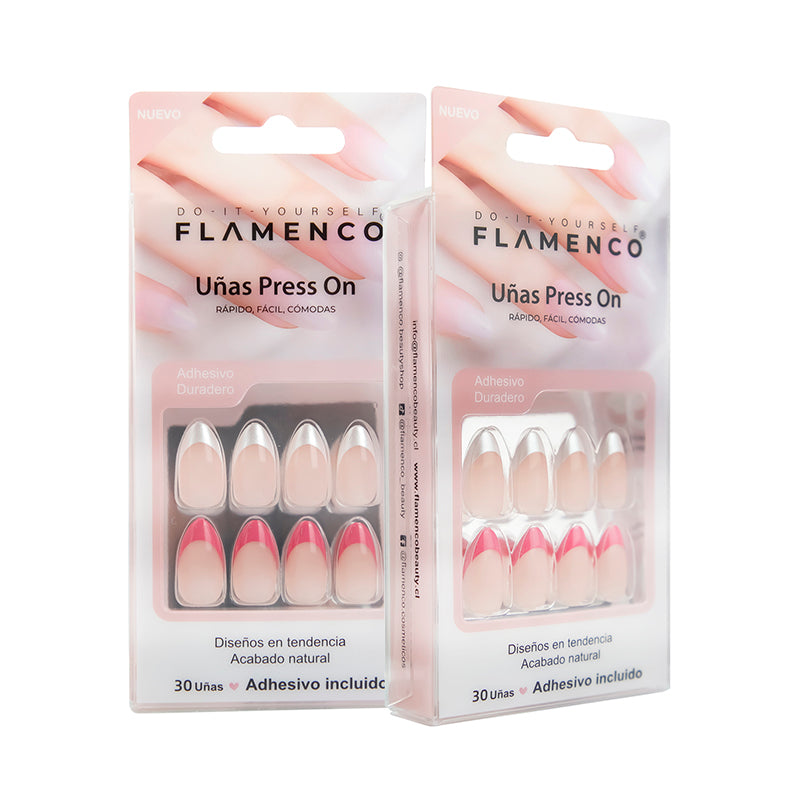 Uñas Press On Almendradas Corta Francesa Glaseada Duo