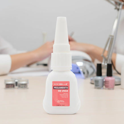 DECOROSA high-adhesion gel nail glue in a white bottle for professional false nail and extension application